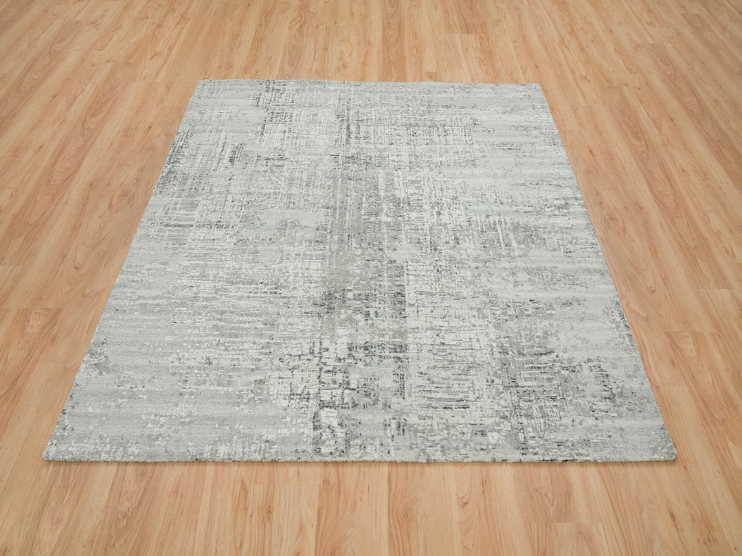 6'2" x 6'2" New Hand Knotted Grey Wool Square Oriental Rug - MOA10265657