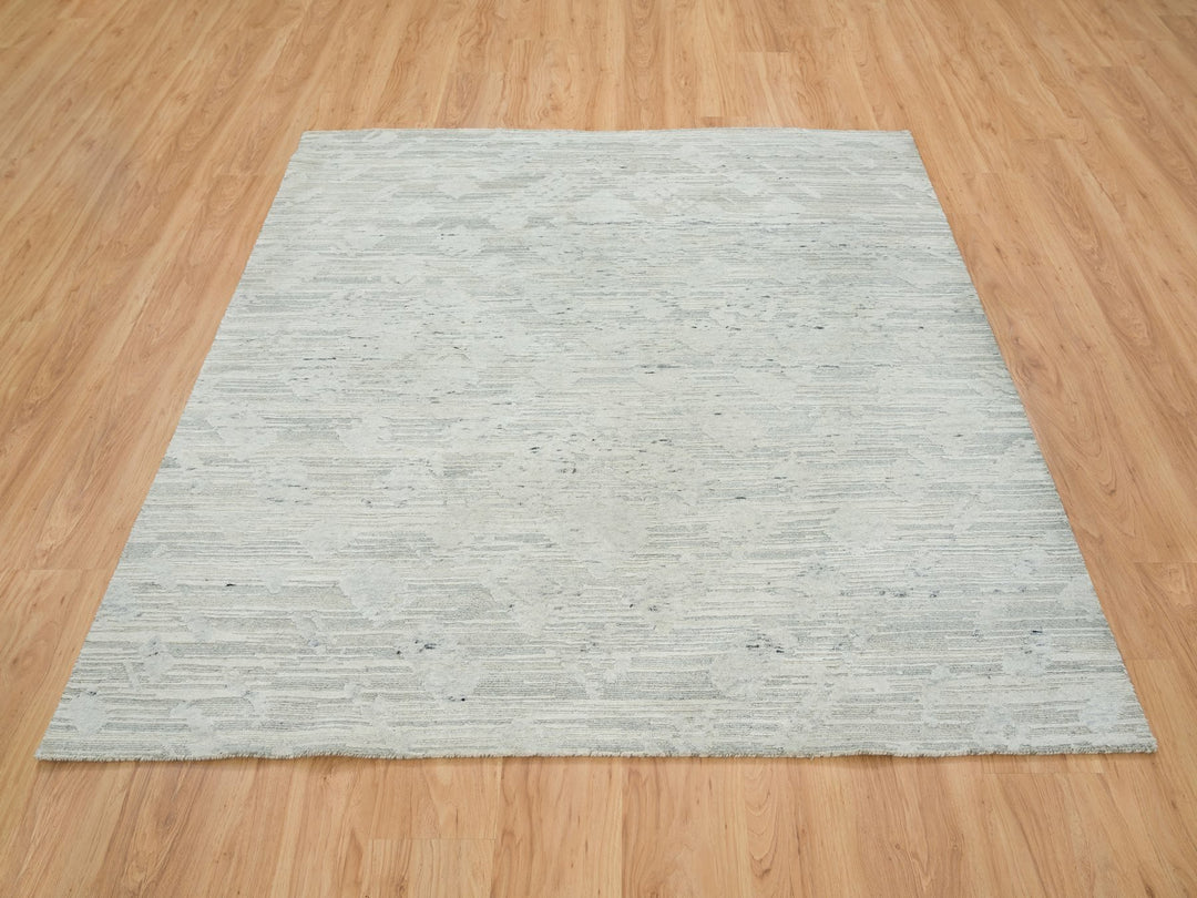 6'1" x 6'1" New Hand Knotted Ivory Wool Square Oriental Rug - MOA10265658