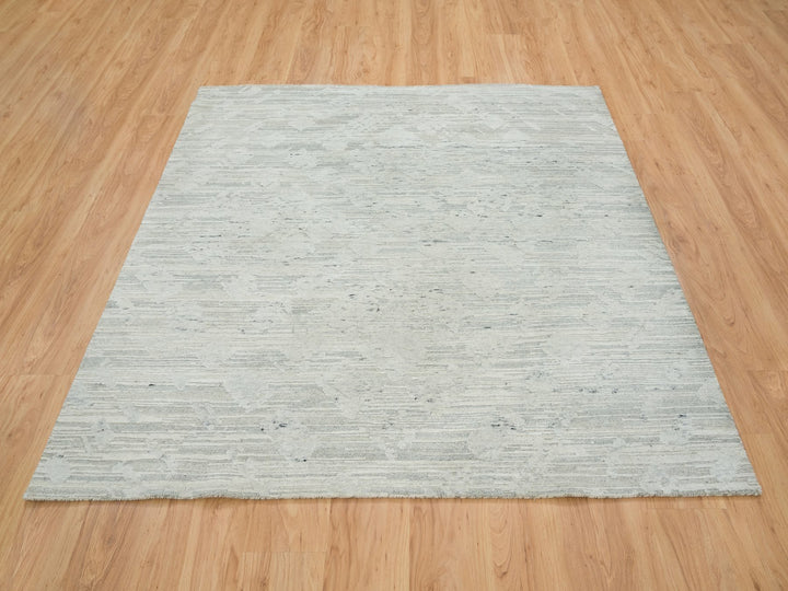 6'1" x 6'1" New Hand Knotted Ivory Wool Square Oriental Rug - MOA10265658