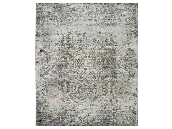 8'3" x 10'0" New Hand Knotted Grey Wool & Silk Rectangle Oriental Rug - MOA10265663