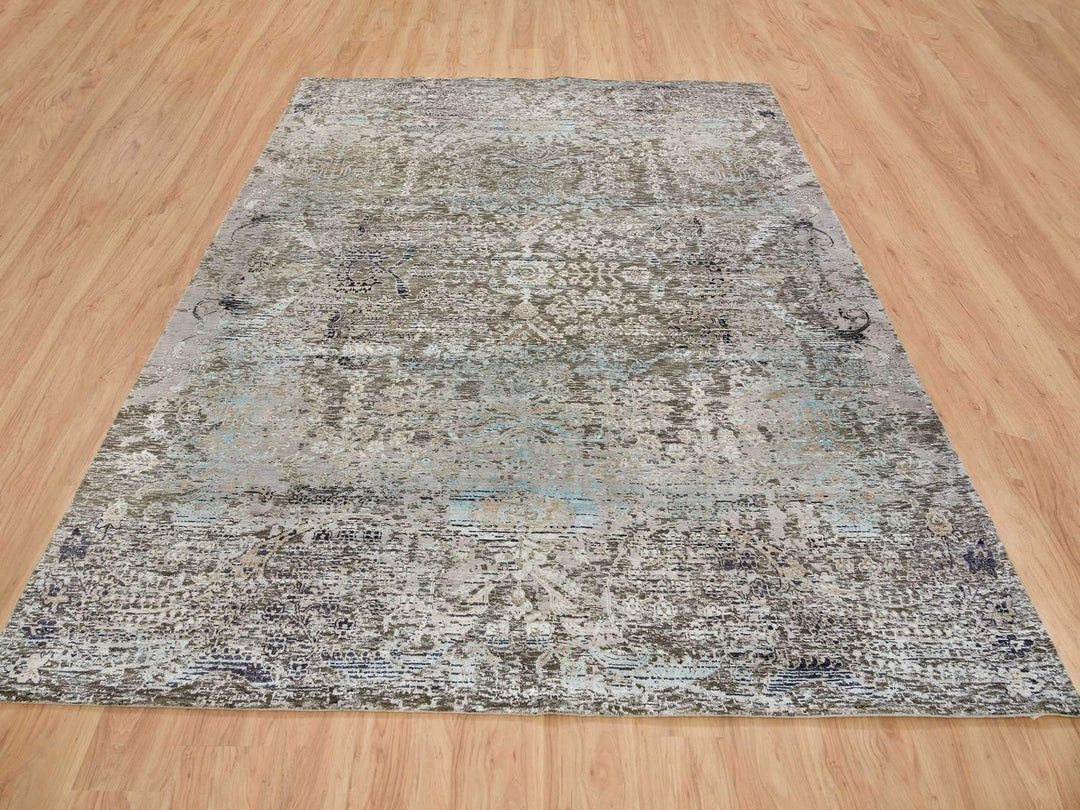 8'3" x 10'0" New Hand Knotted Grey Wool & Silk Rectangle Oriental Rug - MOA10265663