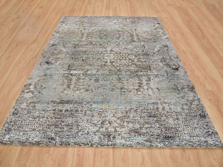 8'3" x 10'0" New Hand Knotted Grey Wool & Silk Rectangle Oriental Rug - MOA10265663
