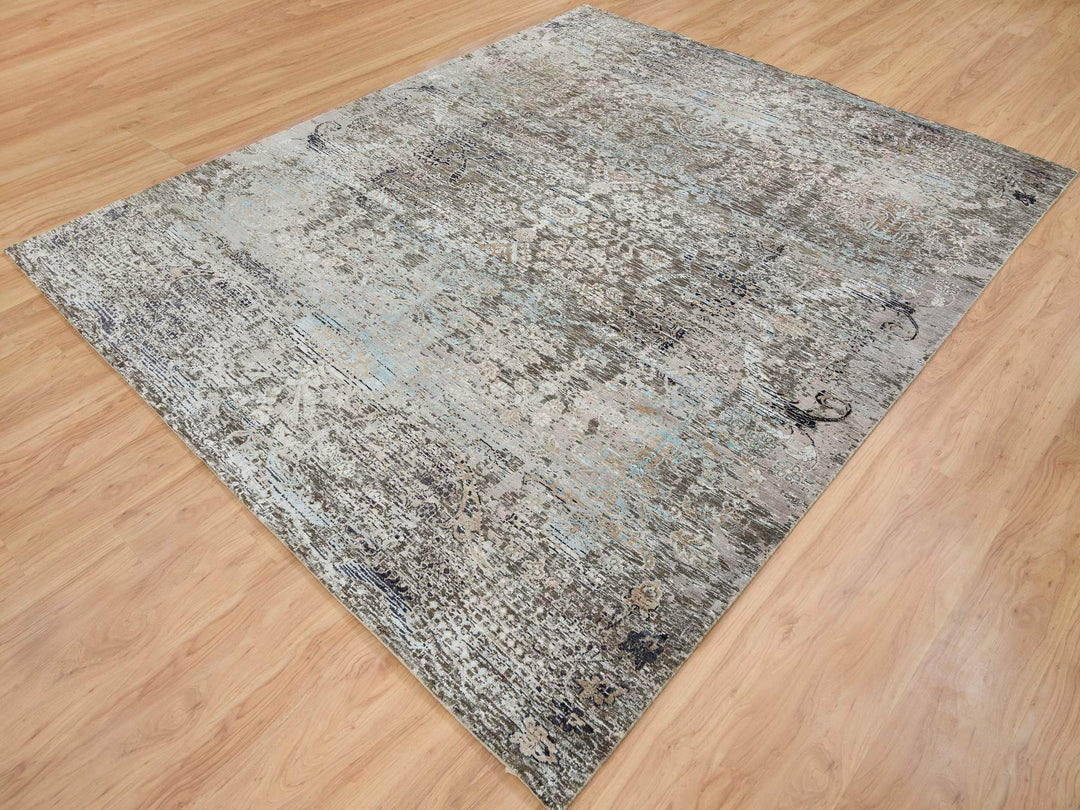 8'3" x 10'0" New Hand Knotted Grey Wool & Silk Rectangle Oriental Rug - MOA10265663