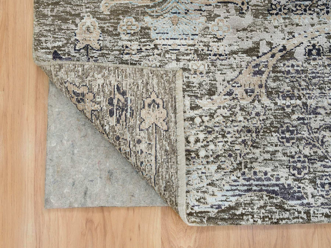 8'3" x 10'0" New Hand Knotted Grey Wool & Silk Rectangle Oriental Rug - MOA10265663