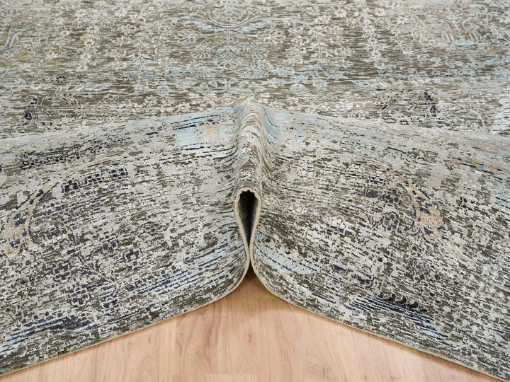 8'3" x 10'0" New Hand Knotted Grey Wool & Silk Rectangle Oriental Rug - MOA10265663