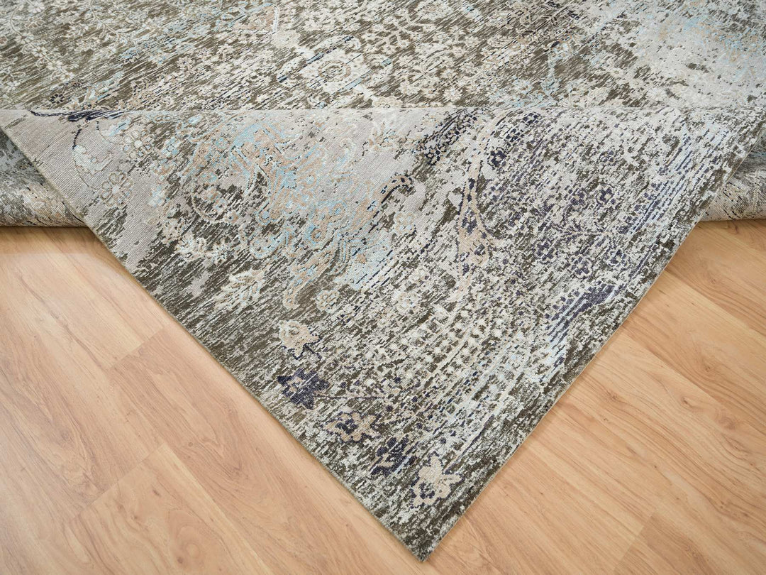 8'3" x 10'0" New Hand Knotted Grey Wool & Silk Rectangle Oriental Rug - MOA10265663