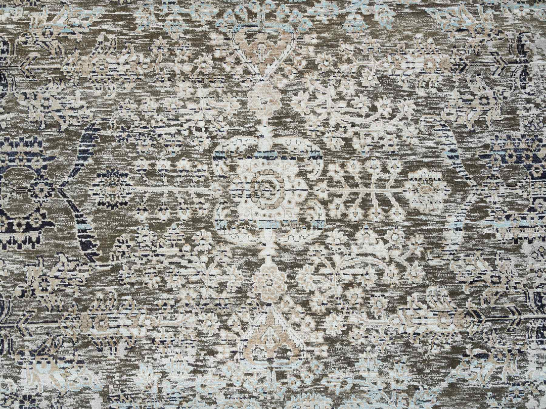 8'3" x 10'0" New Hand Knotted Grey Wool & Silk Rectangle Oriental Rug - MOA10265663