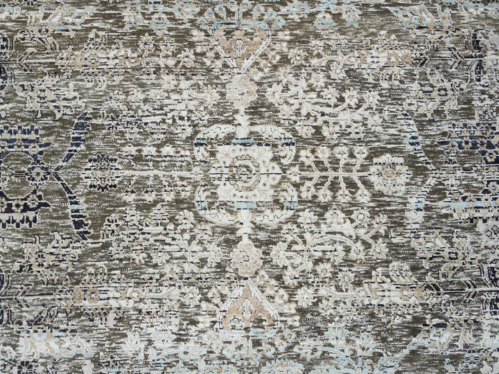 8'3" x 10'0" New Hand Knotted Grey Wool & Silk Rectangle Oriental Rug - MOA10265663