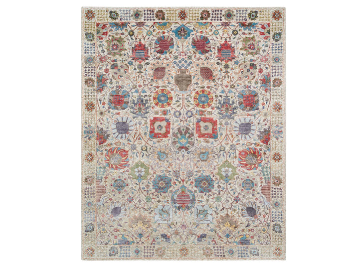 8'3" x 10'3" New Hand Knotted Ivory Wool & Silk Rectangle Oriental Rug - MOA10265664