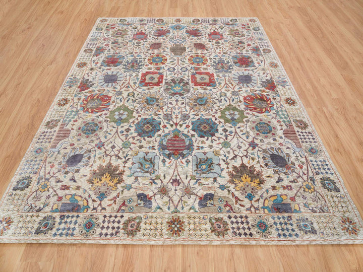 8'3" x 10'3" New Hand Knotted Ivory Wool & Silk Rectangle Oriental Rug - MOA10265664