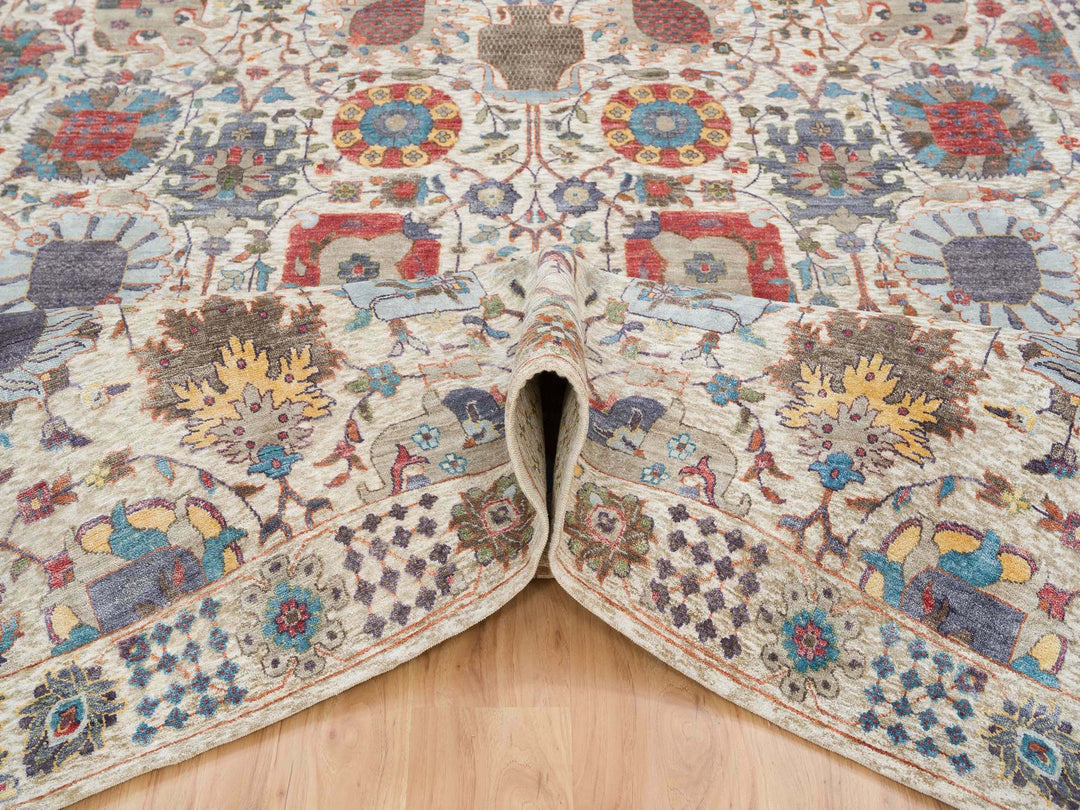 8'3" x 10'3" New Hand Knotted Ivory Wool & Silk Rectangle Oriental Rug - MOA10265664