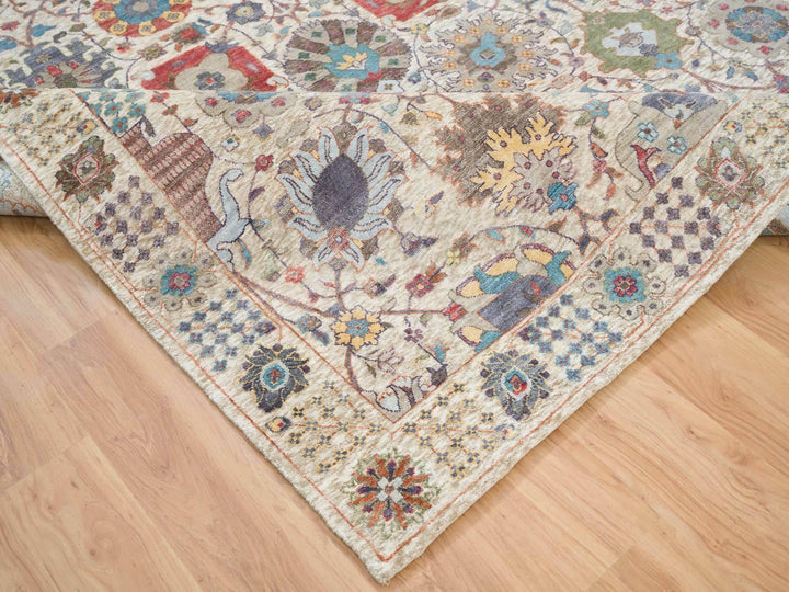 8'3" x 10'3" New Hand Knotted Ivory Wool & Silk Rectangle Oriental Rug - MOA10265664
