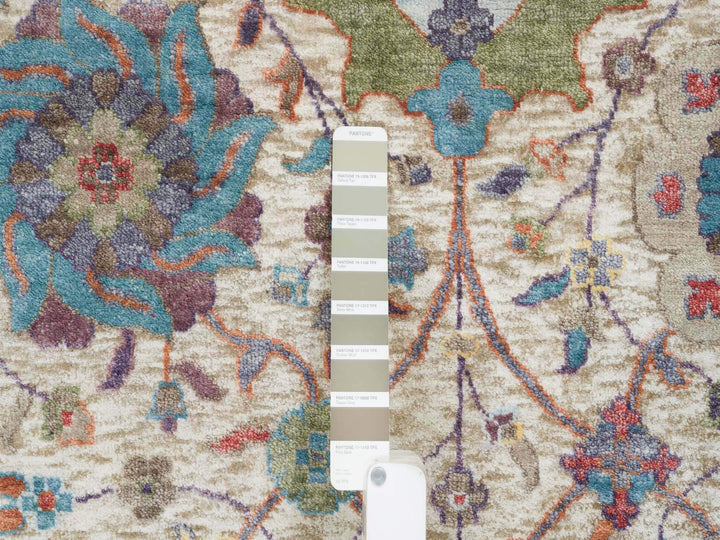 8'3" x 10'3" New Hand Knotted Ivory Wool & Silk Rectangle Oriental Rug - MOA10265664