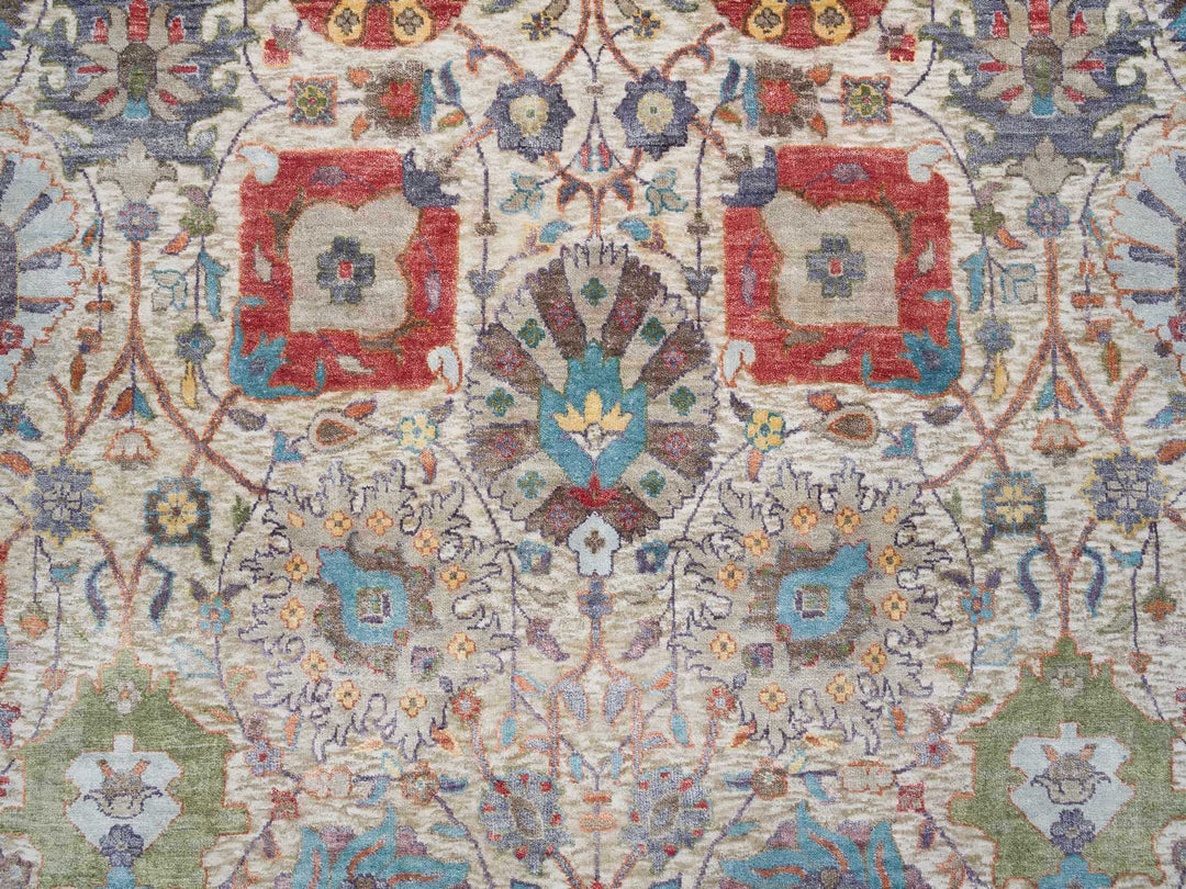 8'3" x 10'3" New Hand Knotted Ivory Wool & Silk Rectangle Oriental Rug - MOA10265664