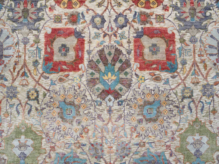 8'3" x 10'3" New Hand Knotted Ivory Wool & Silk Rectangle Oriental Rug - MOA10265664
