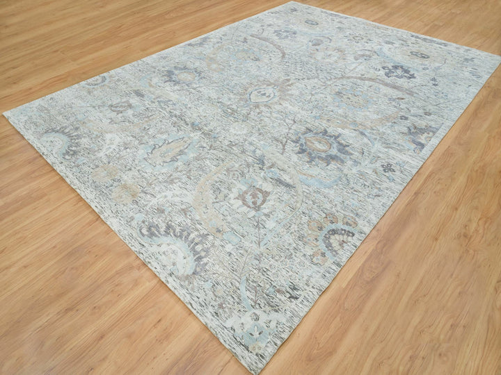10'0" x 14'3" New Hand Knotted Ivory Wool & Silk Rectangle Oriental Rug - MOA10265672