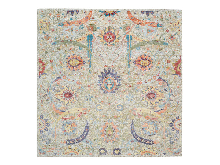 10'3" x 10'4" New Hand Knotted Beige Wool & Silk Square Oriental Rug - MOA10265687