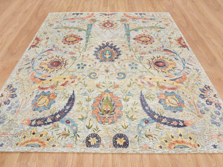 10'3" x 10'4" New Hand Knotted Beige Wool & Silk Square Oriental Rug - MOA10265687