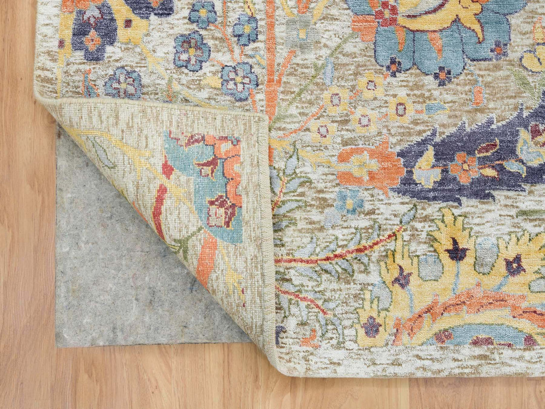 10'3" x 10'4" New Hand Knotted Ivory Wool & Silk Square Oriental Rug - MOA10265687