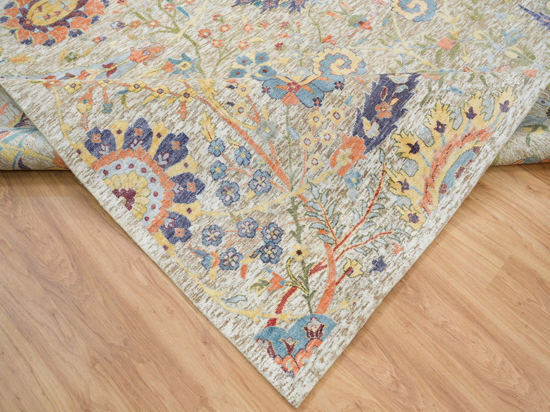 10'3" x 10'4" New Hand Knotted Beige Wool & Silk Square Oriental Rug - MOA10265687