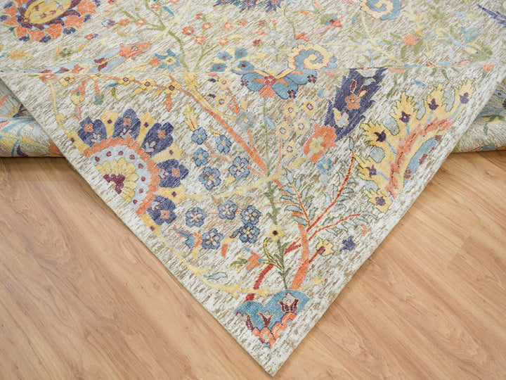 10'3" x 10'4" New Hand Knotted Beige Wool & Silk Square Oriental Rug - MOA10265687