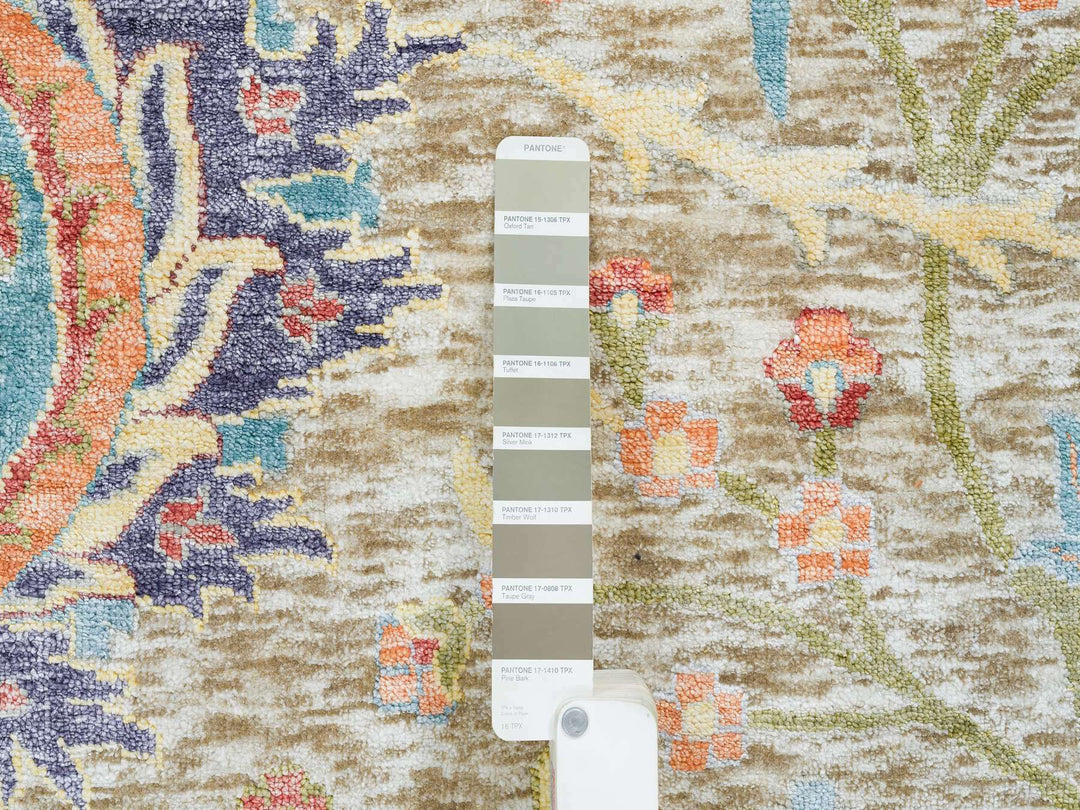 10'3" x 10'4" New Hand Knotted Ivory Wool & Silk Square Oriental Rug - MOA10265687