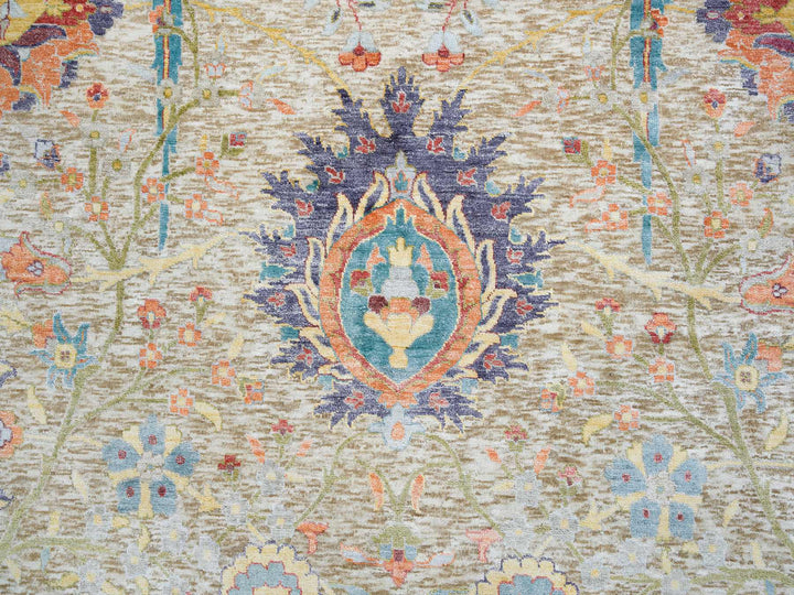 10'3" x 10'4" New Hand Knotted Ivory Wool & Silk Square Oriental Rug - MOA10265687