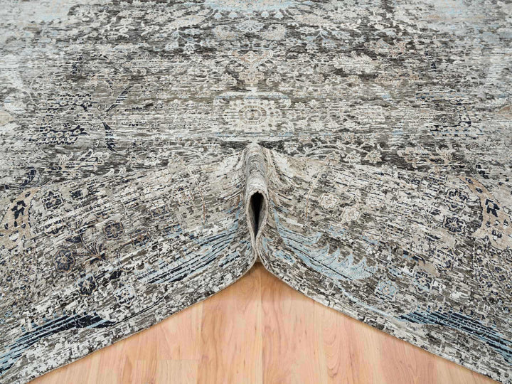 11'9" x 12'3" New Hand Knotted Brown Wool & Silk Square Oriental Rug - MOA10265689