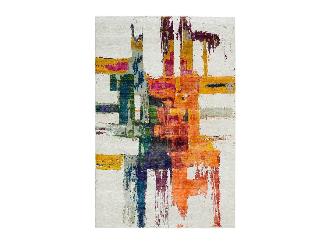 5'10" x 9'1" New Hand Knotted Multicolored Wool & Silk Rectangle Oriental Rug - MOA10265691