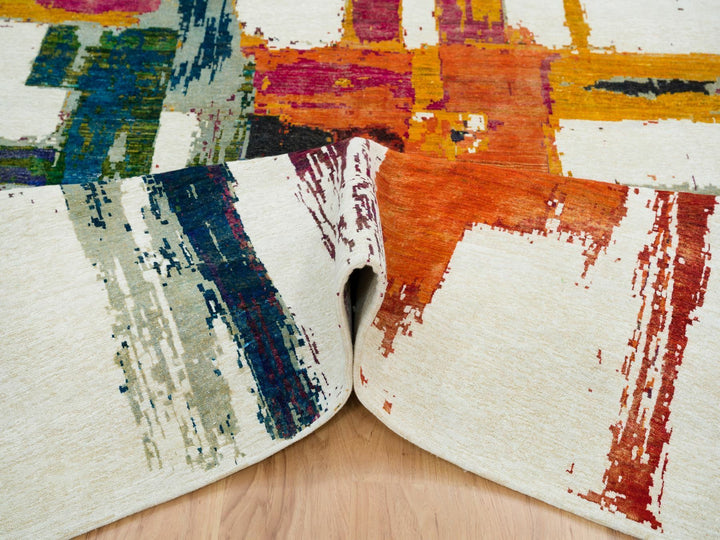 5'10" x 9'1" New Hand Knotted Multicolored Wool & Silk Rectangle Oriental Rug - MOA10265691