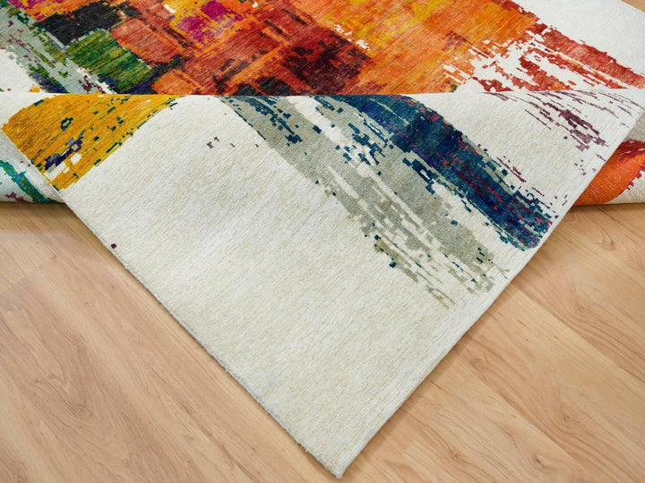 5'10" x 9'1" New Hand Knotted Multicolored Wool & Silk Rectangle Oriental Rug - MOA10265691