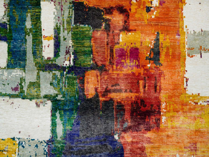 5'10" x 9'1" New Hand Knotted Multicolored Wool & Silk Rectangle Oriental Rug - MOA10265691
