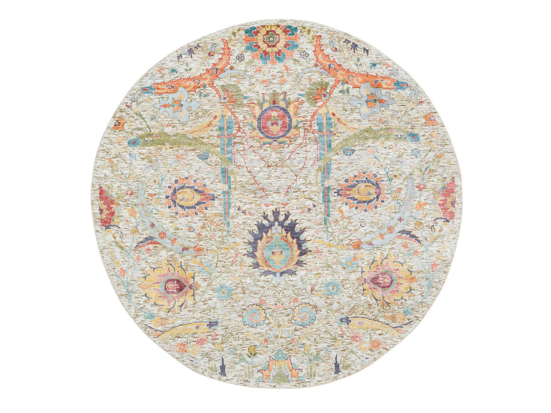 5'2" x 5'2" New Hand Knotted Beige Wool & Silk Round Oriental Rug - MOA10265695