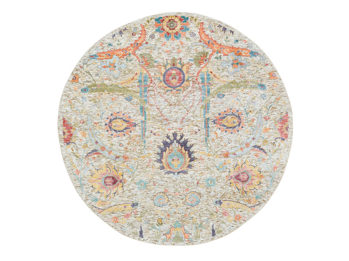 5'2" x 5'2" New Hand Knotted Beige Wool & Silk Round Oriental Rug - MOA10265695