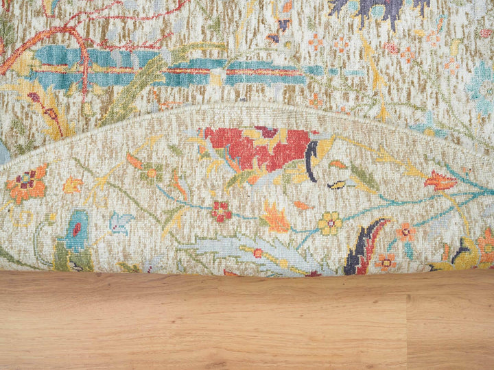 5'2" x 5'2" New Hand Knotted Ivory Wool & Silk Round Oriental Rug - MOA10265695