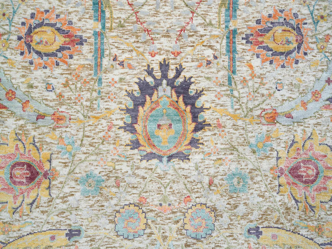 5'2" x 5'2" New Hand Knotted Beige Wool & Silk Round Oriental Rug - MOA10265695