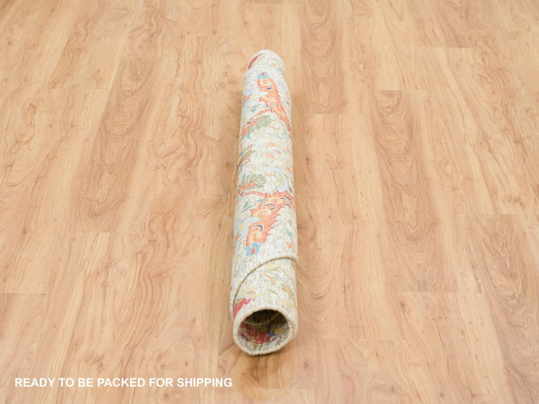 5'2" x 5'2" New Hand Knotted Ivory Wool & Silk Round Oriental Rug - MOA10265695