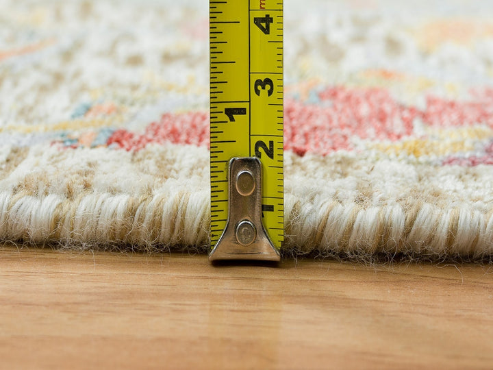 5'2" x 5'2" New Hand Knotted Ivory Wool & Silk Round Oriental Rug - MOA10265695