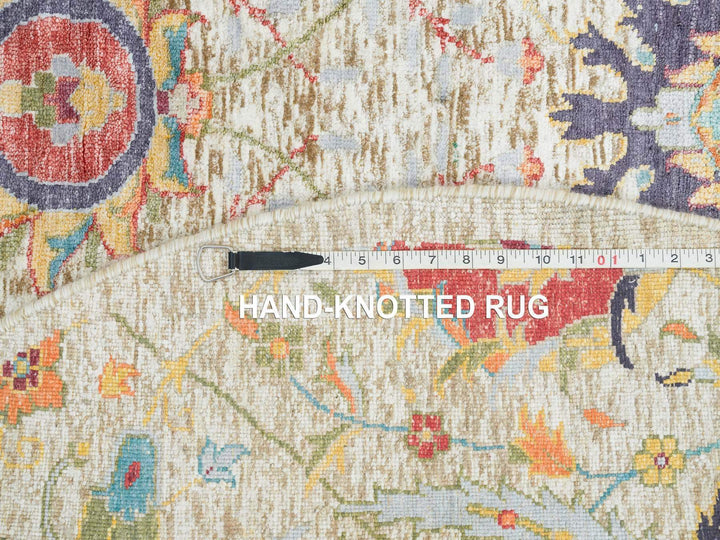 5'2" x 5'2" New Hand Knotted Beige Wool & Silk Round Oriental Rug - MOA10265695