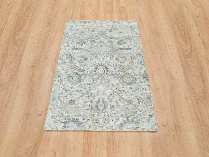 3'3" x 5'0" New Hand Knotted Ivory Wool & Silk Rectangle Oriental Rug - MOA10265696