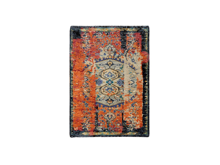 2'2" x 3'2" New Hand Knotted Orange Wool Rectangle Oriental Rug - MOA10265698