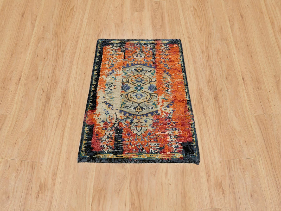 2'2" x 3'2" New Hand Knotted Orange Wool Rectangle Oriental Rug - MOA10265698