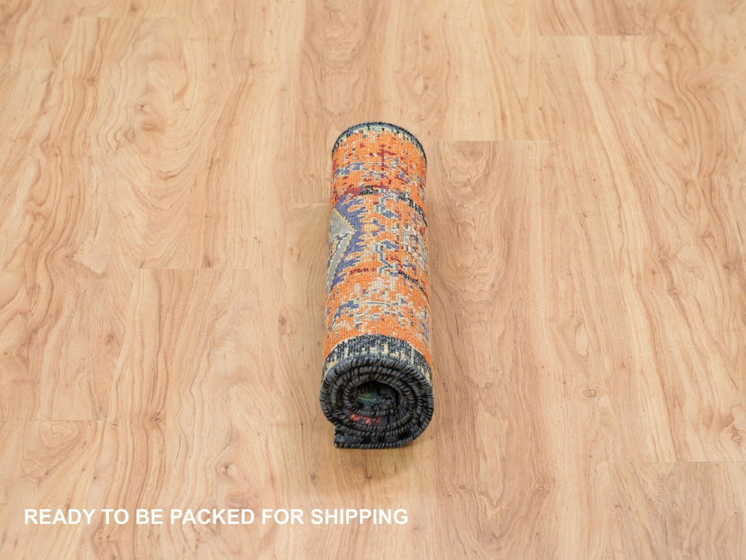 2'2" x 3'2" New Hand Knotted Orange Wool Rectangle Oriental Rug - MOA10265698