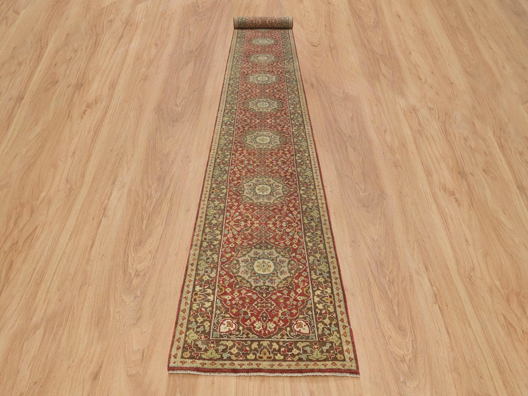 2'7" x 20'1" New Hand Knotted Red Wool Runner Oriental Rug - MOA10265729