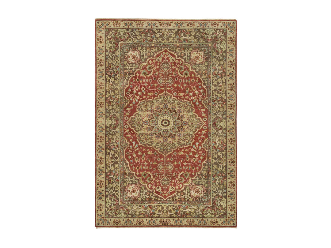 4'2" x 6'1" New Hand Knotted Red Wool Rectangle Oriental Rug - MOA10265746