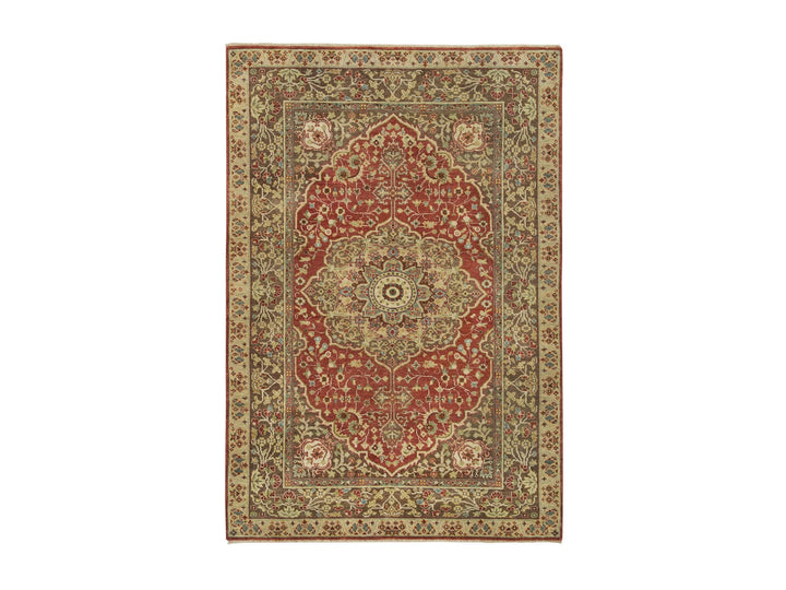4'2" x 6'1" New Hand Knotted Red Wool Rectangle Oriental Rug - MOA10265746
