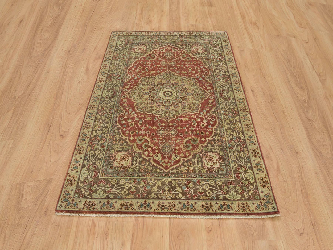 4'2" x 6'1" New Hand Knotted Red Wool Rectangle Oriental Rug - MOA10265746