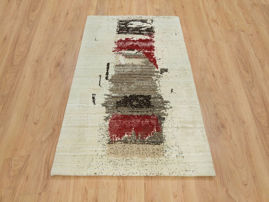 4'0" x 6'0" New Hand Knotted Ivory Wool Rectangle Oriental Rug - MOA10265759