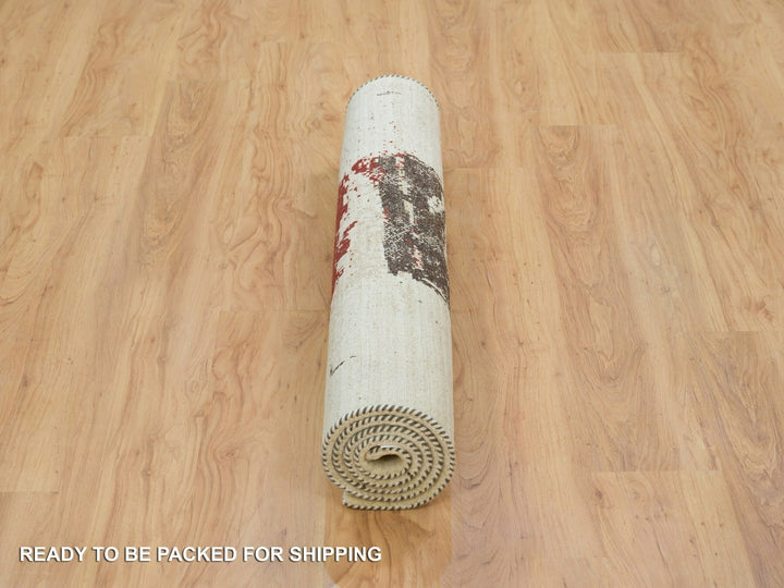 4'0" x 6'0" New Hand Knotted Ivory Wool Rectangle Oriental Rug - MOA10265759