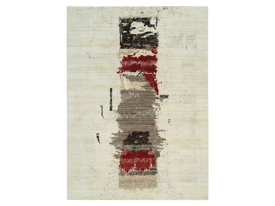 8'3" x 11'3" New Hand Knotted Ivory Wool Rectangle Oriental Rug - MOA10265763